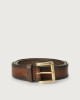 Orciani Buffer leather belt with brass finish roller buckle Leather Cognac