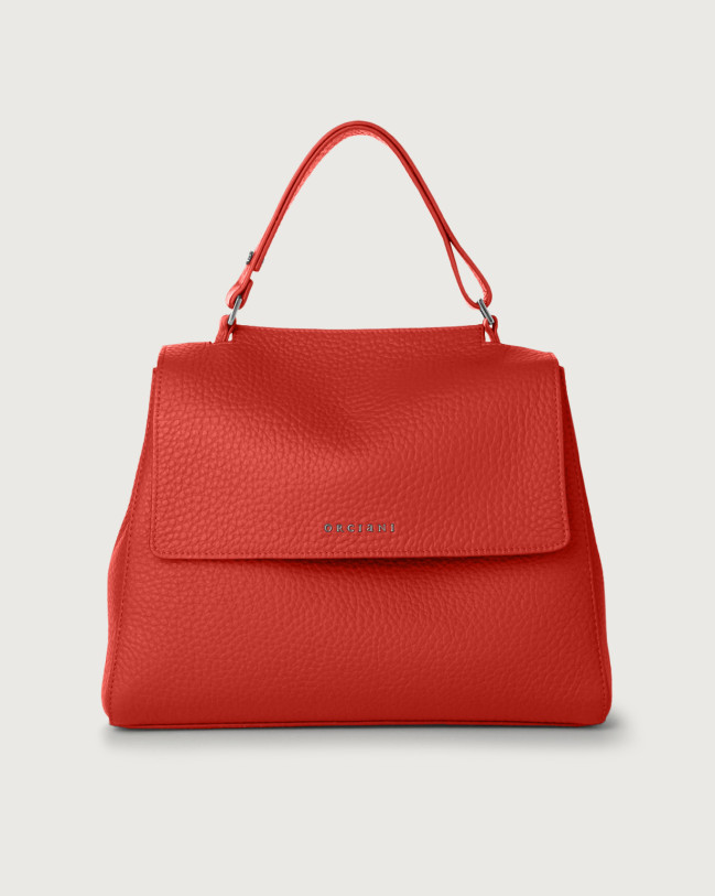 Orciani Sveva Soft Medium leather shoulder bag with shoulder strap Grained leather Marlboro red