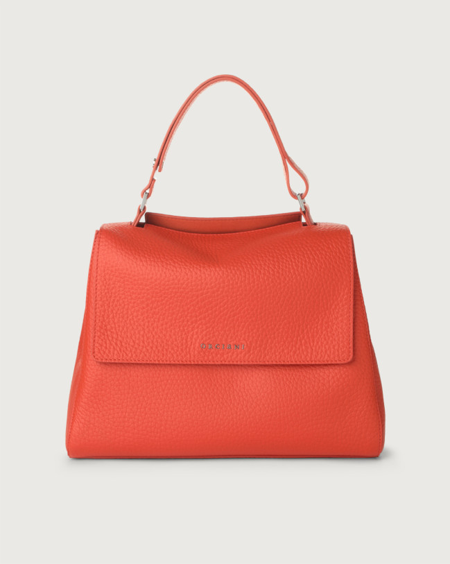 Orciani Sveva Soft Medium leather shoulder bag with shoulder strap Grained leather Coral