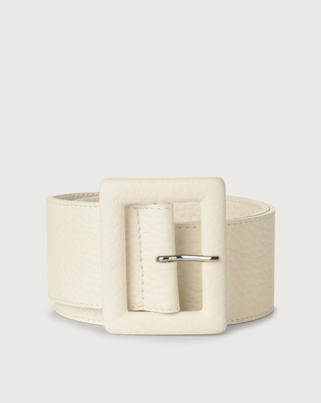 Orciani Soft high waist leather belt with covered buckle Grained leather White