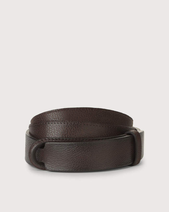 Orciani Chevrette leather Nobuckle belt Leather, Nubuck Chocolate