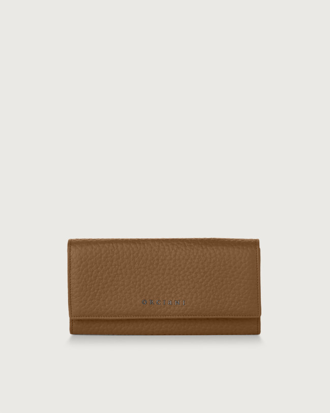 Orciani Soft leather wallet with RFID protection Grained leather Caramel