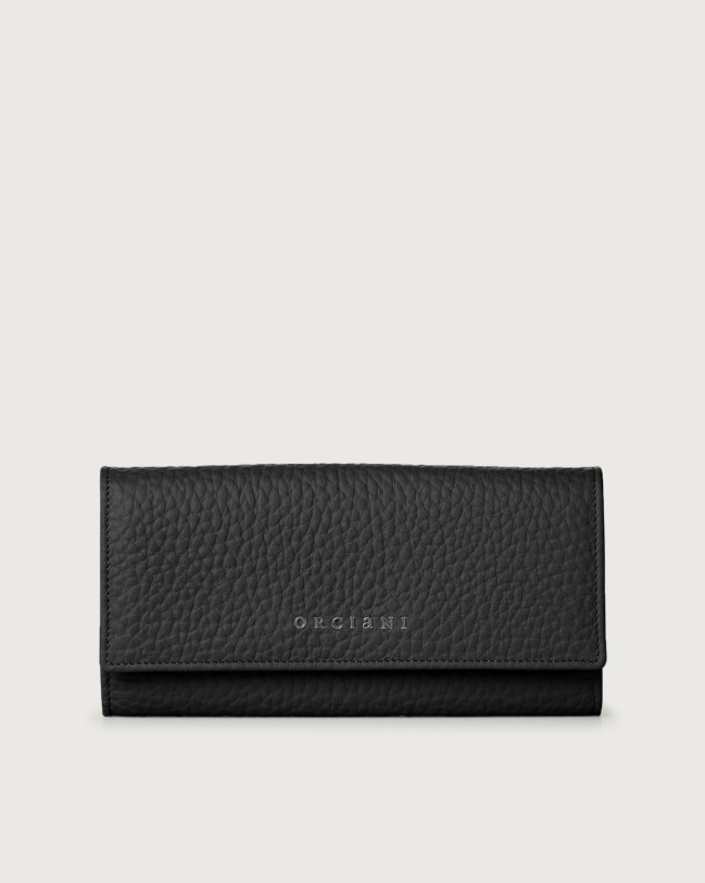 Orciani Soft leather wallet with RFID protection Grained leather, Leather Black