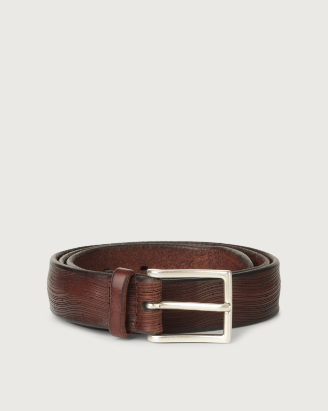 Orciani Bull Soft wave pattern leather belt Leather Brown