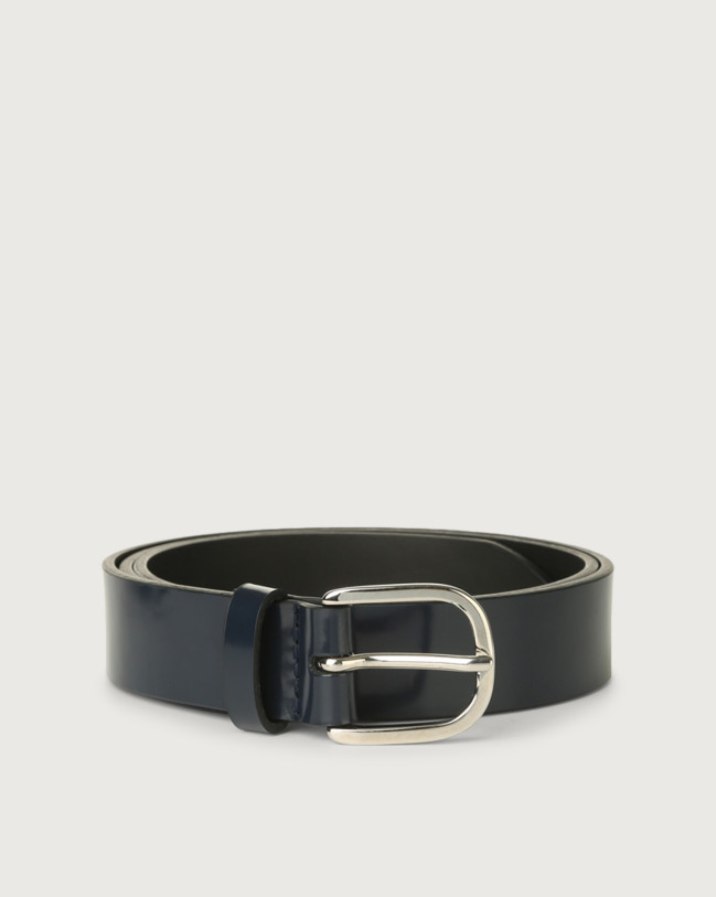 Orciani Bright classic patent leather belt Leather Blue