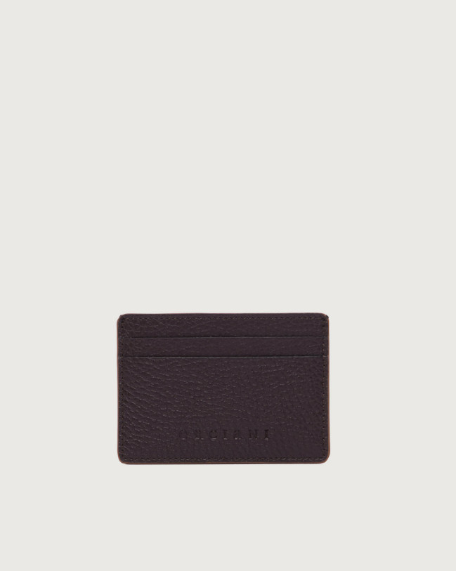 Orciani Micron Bicolor leather card holder Grained leather Chocolate