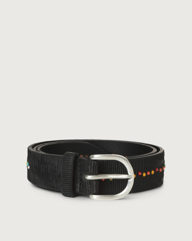 Orciani Blade leather belt with micro-studs Leather Black