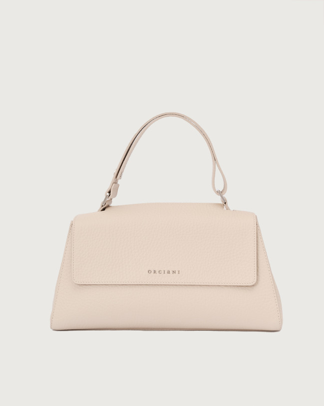 Orciani Sveva Longuette Soft leather handbag with strap Grained leather Ivory