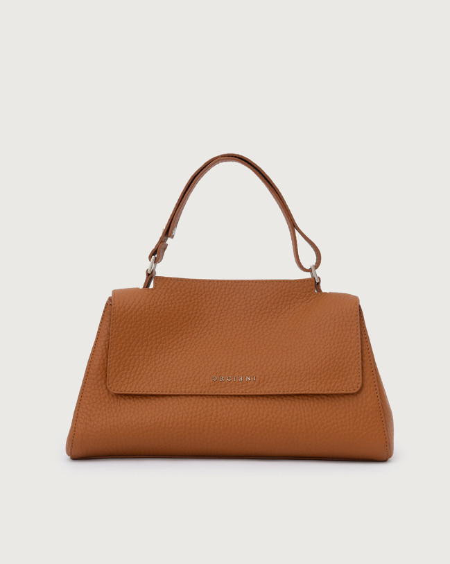 Orciani Sveva Longuette Soft leather handbag with strap Grained leather Honey