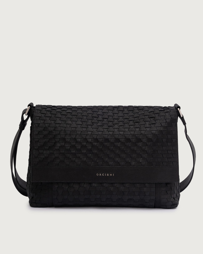 Orciani Chevrette Woven leather messenger bag Leather Black