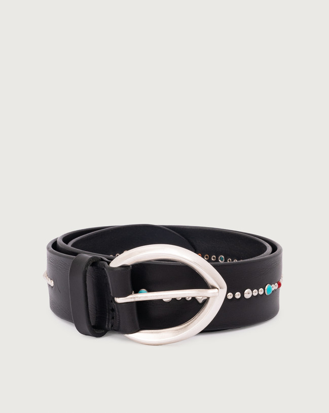 Orciani Bull Soft leather belt with studs 3,5 cm Leather Black