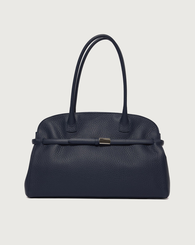 Orciani Aura Soft Large grained leather shoulder bag with strap Grained leather Navy
