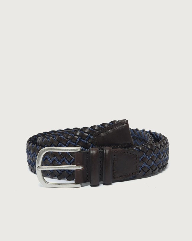 Orciani Town leather and fabric belt 3,5 cm Leather & fabric Chocolate