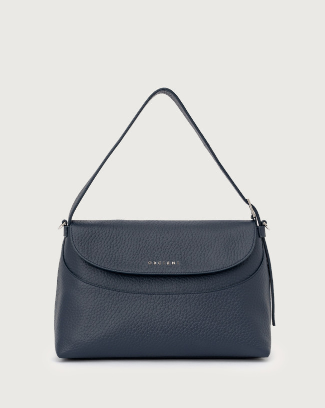 Orciani Nana Soft leather shoulder bag with strap Grained leather Navy