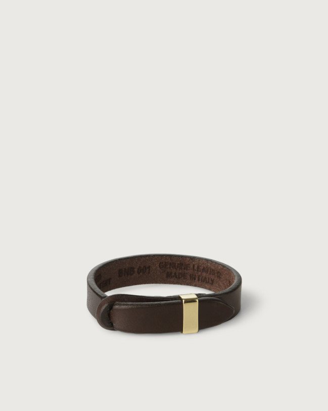 Orciani Bull leather Nobuckle bracelet with gold detail Leather Chocolate
