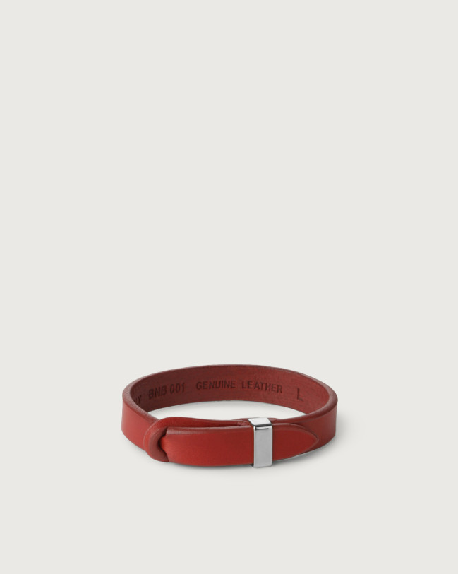 Orciani Bull leather Nobuckle bracelet with silver detail Leather Red