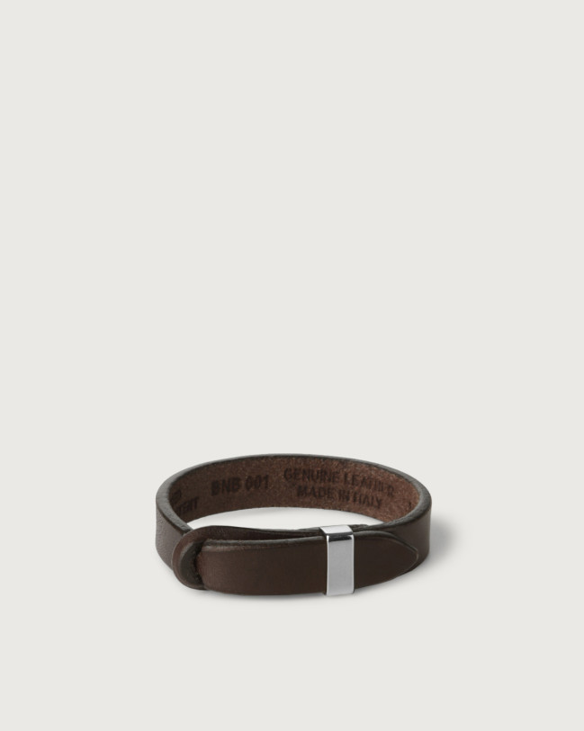 Orciani Bull leather Nobuckle bracelet with silver detail Leather Chocolate