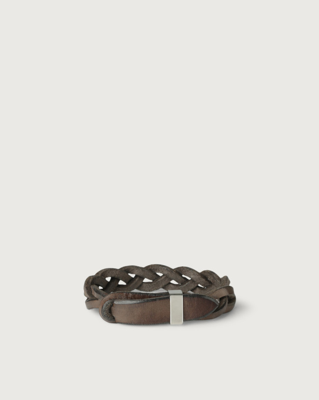 Orciani Walk leather Nobuckle bracelet with silver detail Leather Chocolate