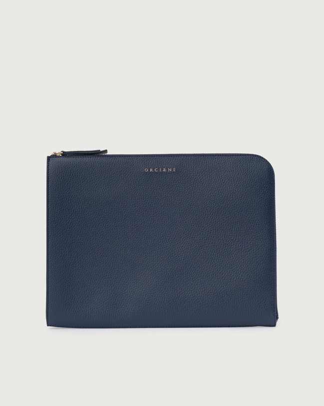 Orciani Micron slim leather document holder Grained leather Navy