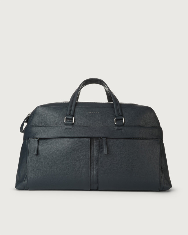 Orciani Micron leather duffle bag with shoulder strap Grained leather Navy