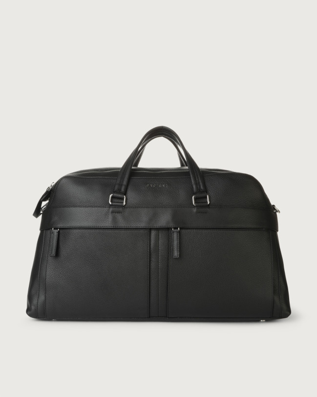 Orciani Micron leather duffle bag with shoulder strap Grained leather Black