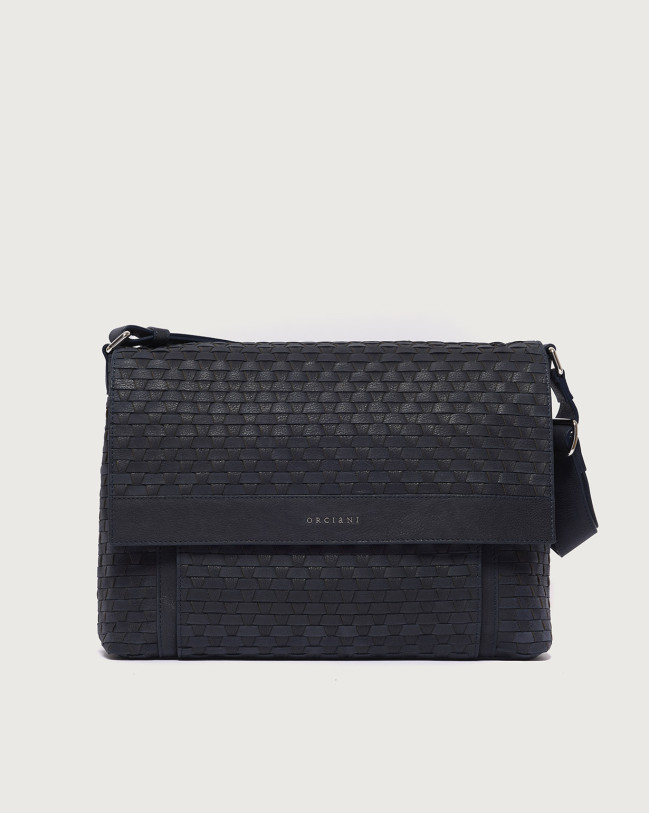 Orciani Chevrette Woven leather messenger bag Leather Blue