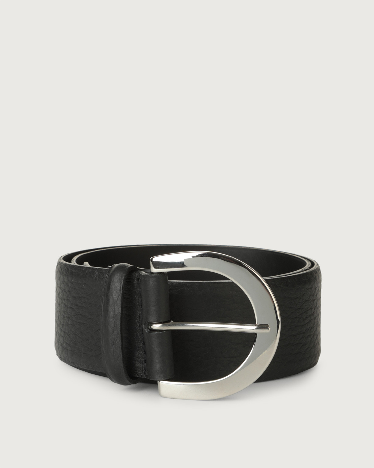 ORCIANI Soft high waist leather belt with palladium buckle color Black