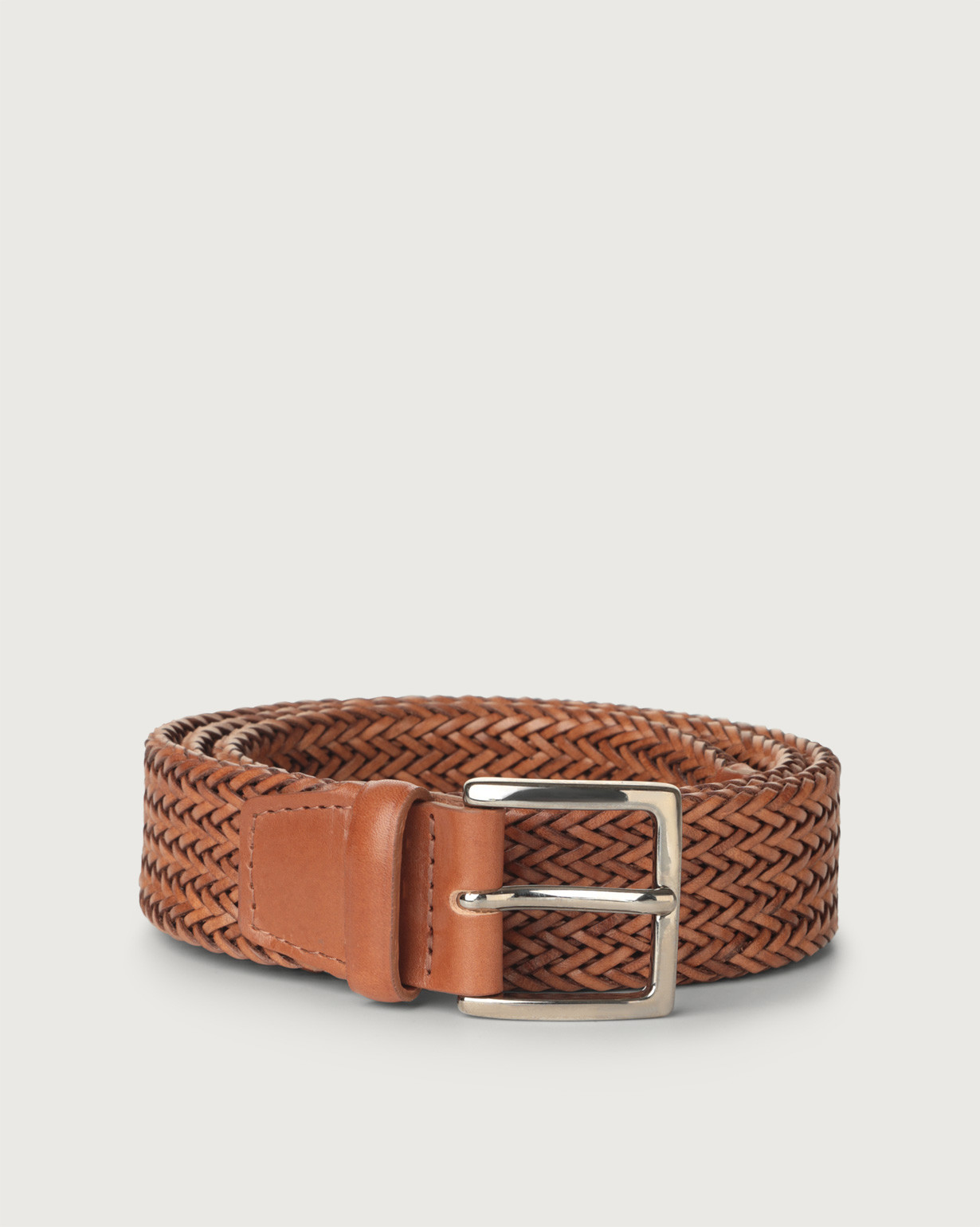 Braided Leather Belt Cognac Brown