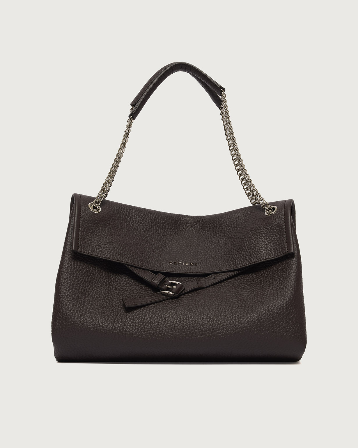 ORCIANI Venus Soft Midi grained leather shoulder bag color Chocolate