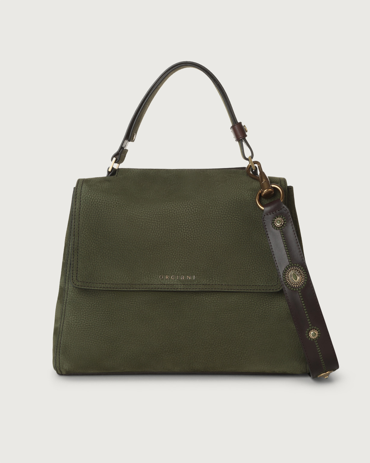 ORCIANI Sveva Nabucco medium nubuck leather shoulder bag color Military Green