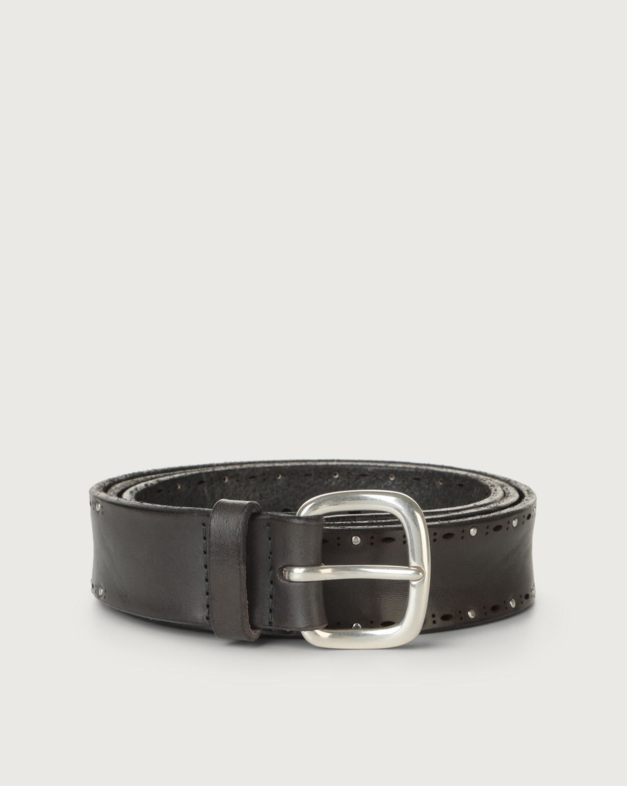 ORCIANI Bull Soft micro-studs leather belt 3,5 cm color Dark 