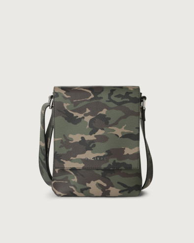 Camouflage small leather messenger bag