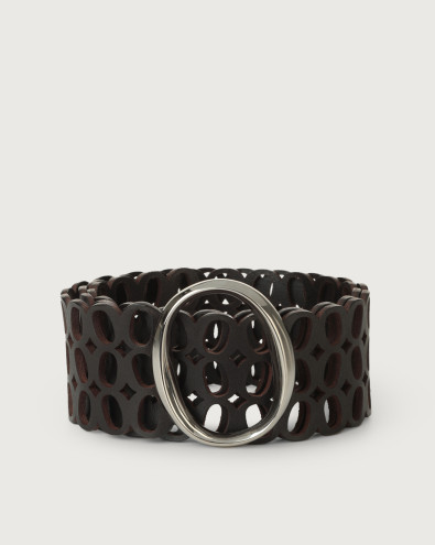 Bull Soft high waist leather monogram belt with palladium buckle