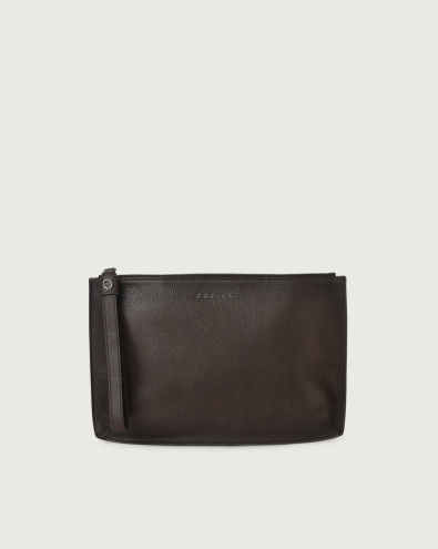 Chevrette large leather pouch with wristband