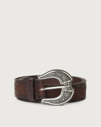 Bull Soft henné pattern leather belt