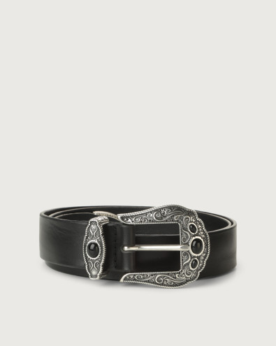 Bull Soft tip, loop and buckle with tone on tone stone leather belt 3 cm