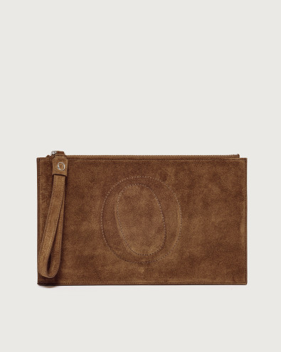Peach large leather pouch with wristband