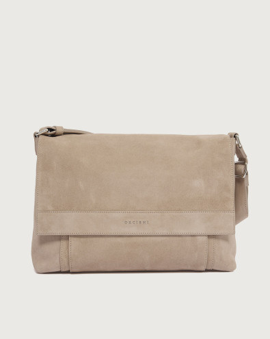 Peach suede leather messenger bag