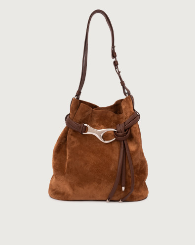 Dori Peach suede bucket bag with strap