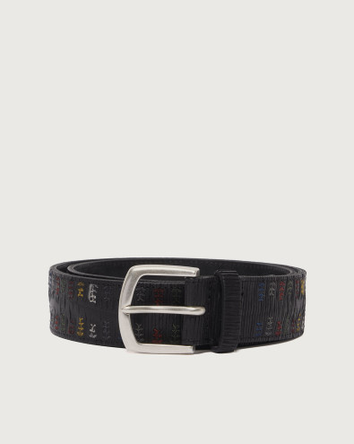Blade Leaves leather belt 4 cm