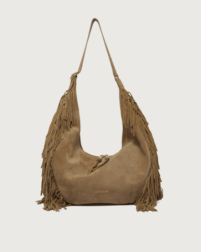 Isola Peach Fringe Large suede leather shoulder bag