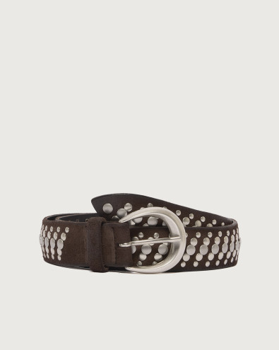Hunting suede leather belt with studs 3,5 cm