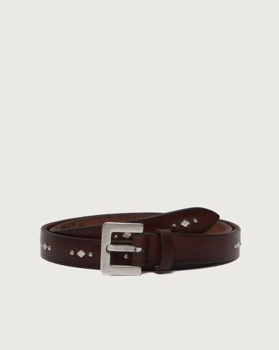 Antique leather belt with studs 2,5 cm