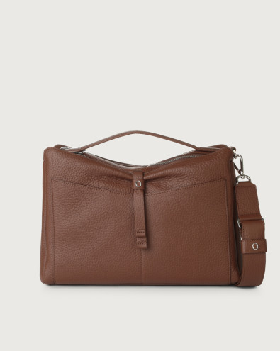 Boxy Soft Leather Satchel Bag with Shoulder Strap
