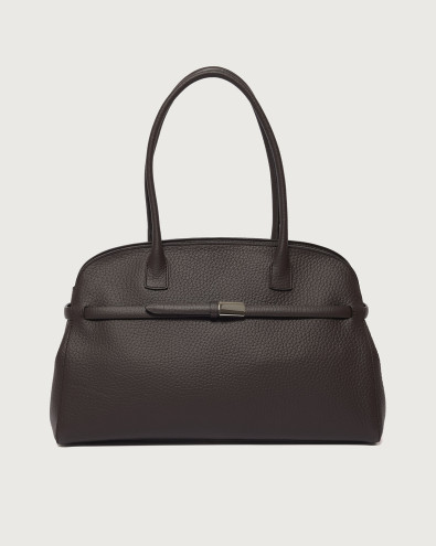 Aura Soft Large grained leather shoulder bag with strap