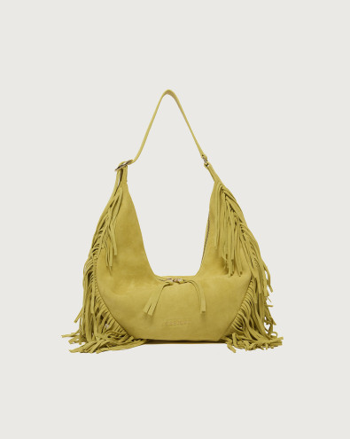 Isola Peach Fringe Small suede leather shoulder bag