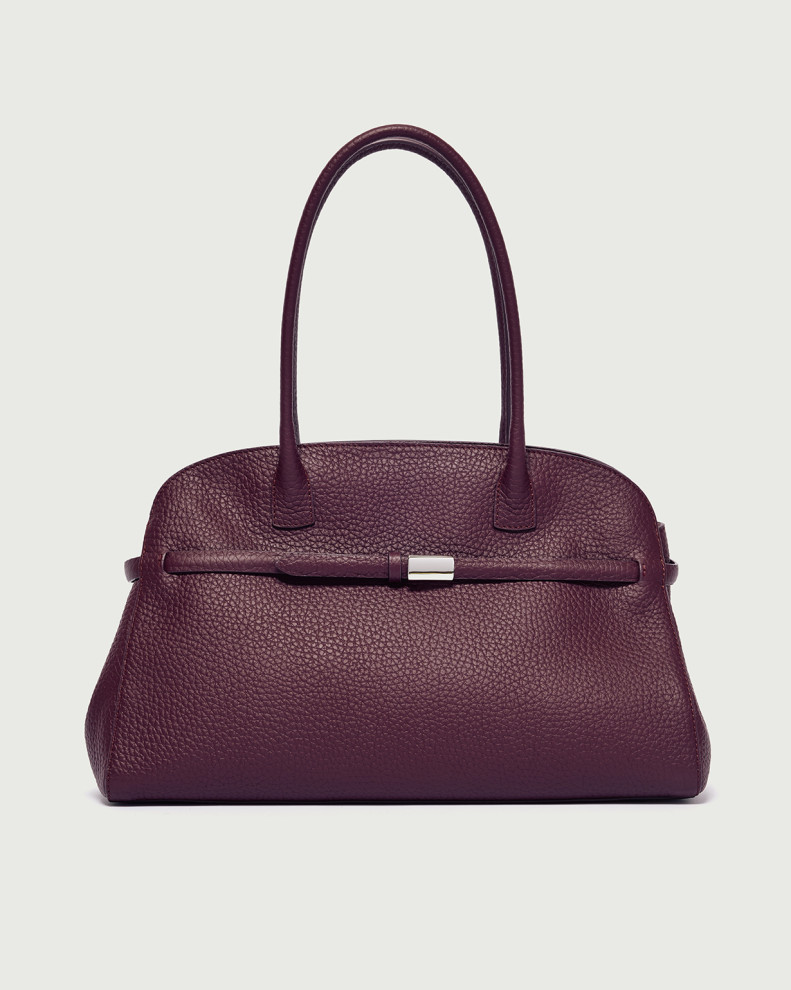 Aura Soft Large grained leather shoulder bag with strap