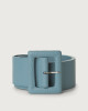 Soft high waist leather belt with covered buckle