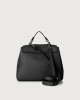 Orciani Sveva Soft Small leather handbag with shoulder strap Grained leather Black