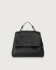 Orciani Sveva Soft Small leather handbag with shoulder strap Grained leather Black